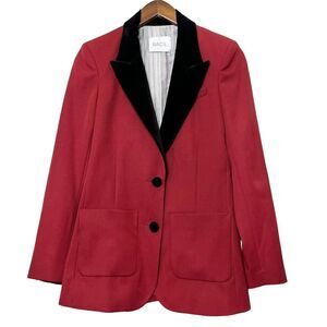 Racil Red Virgin Wool Suit Blazer 2-Button Black Trim Women’s FR 36 / US 4